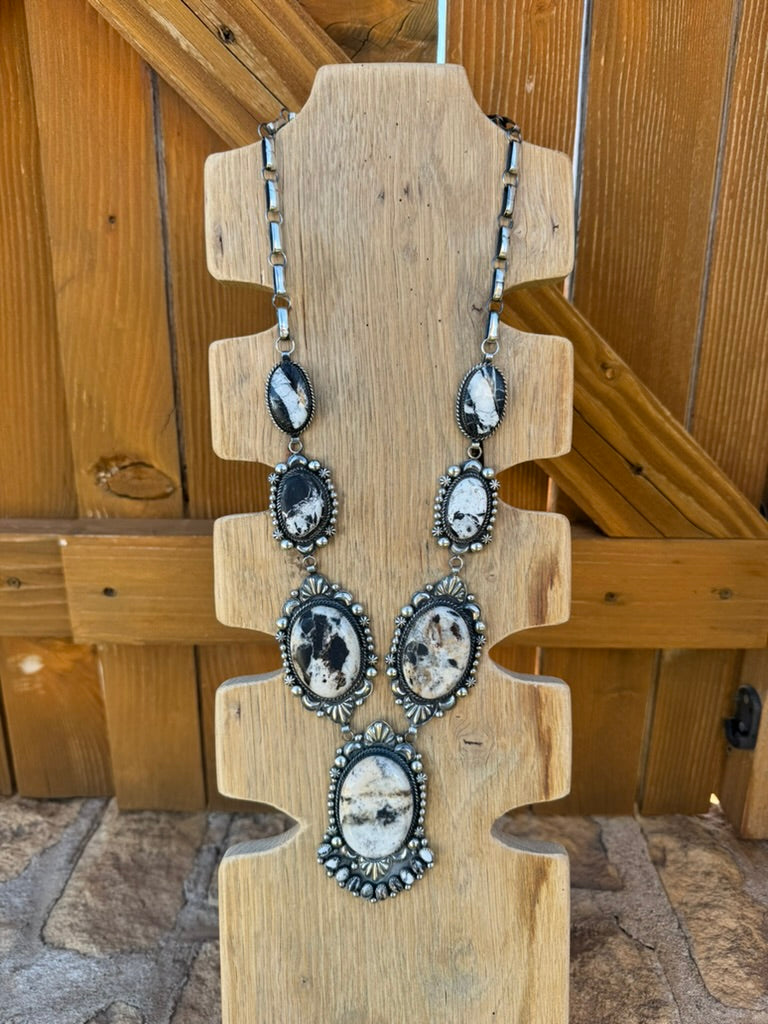 White Buffalo Statement Lariat Necklace