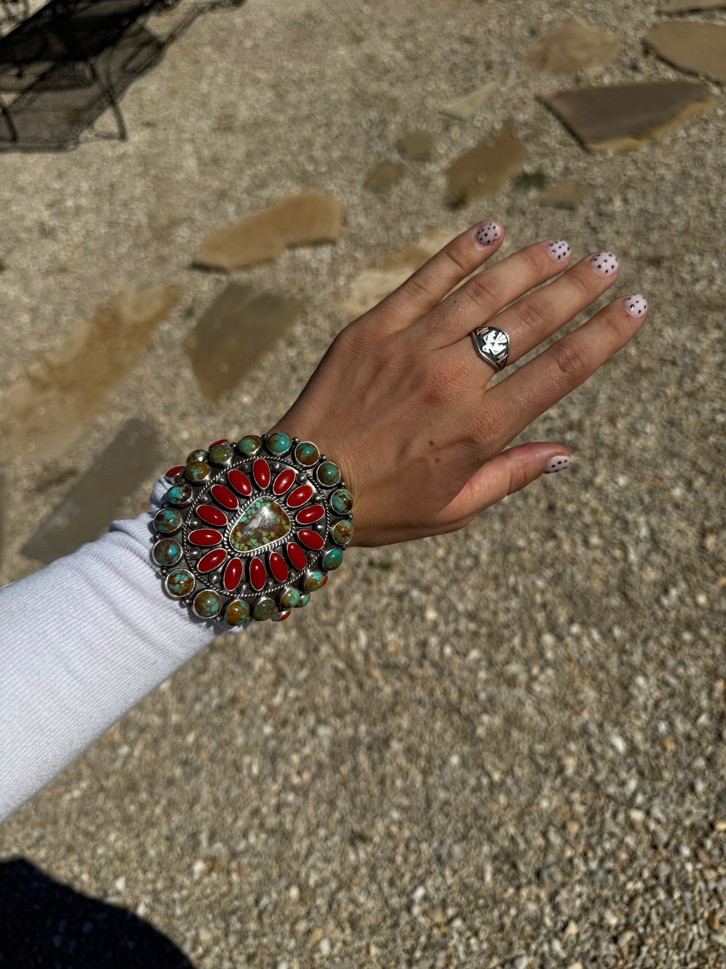Coral & Turquoise Cluster Cuff