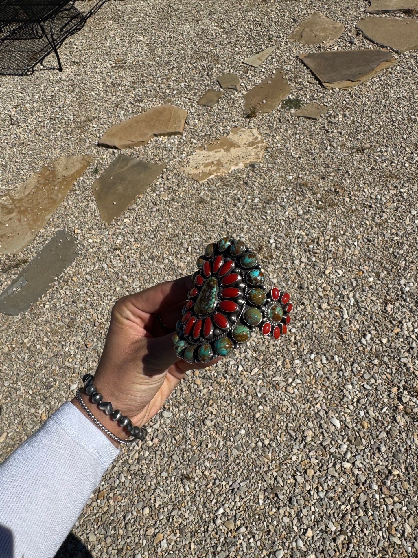 Coral & Turquoise Cluster Cuff
