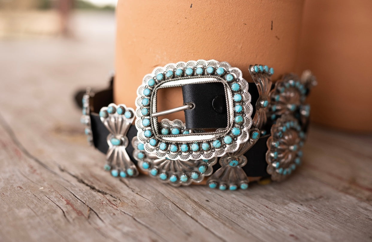 Turquoise Stone and Concho Belt Stamped VMB