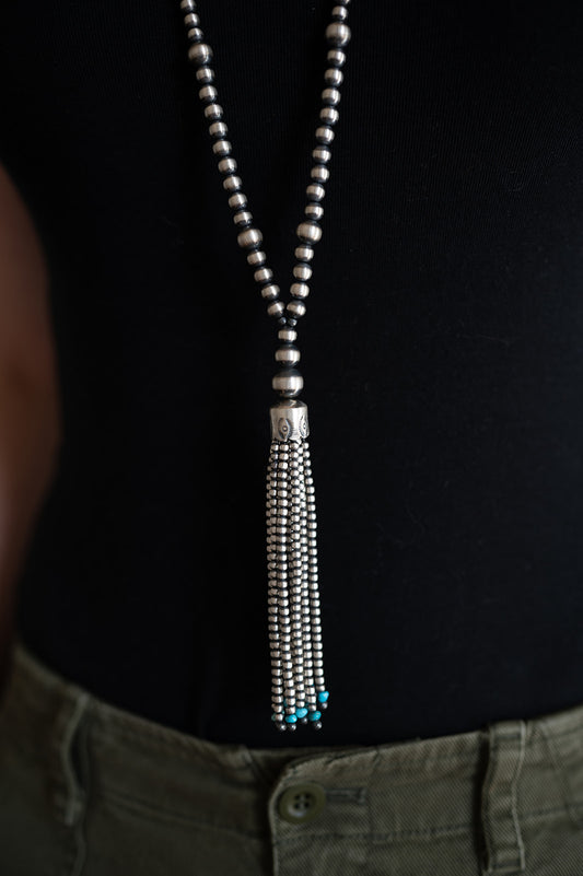 36"  Turquoise Tasseled Navajo Pearl Necklace