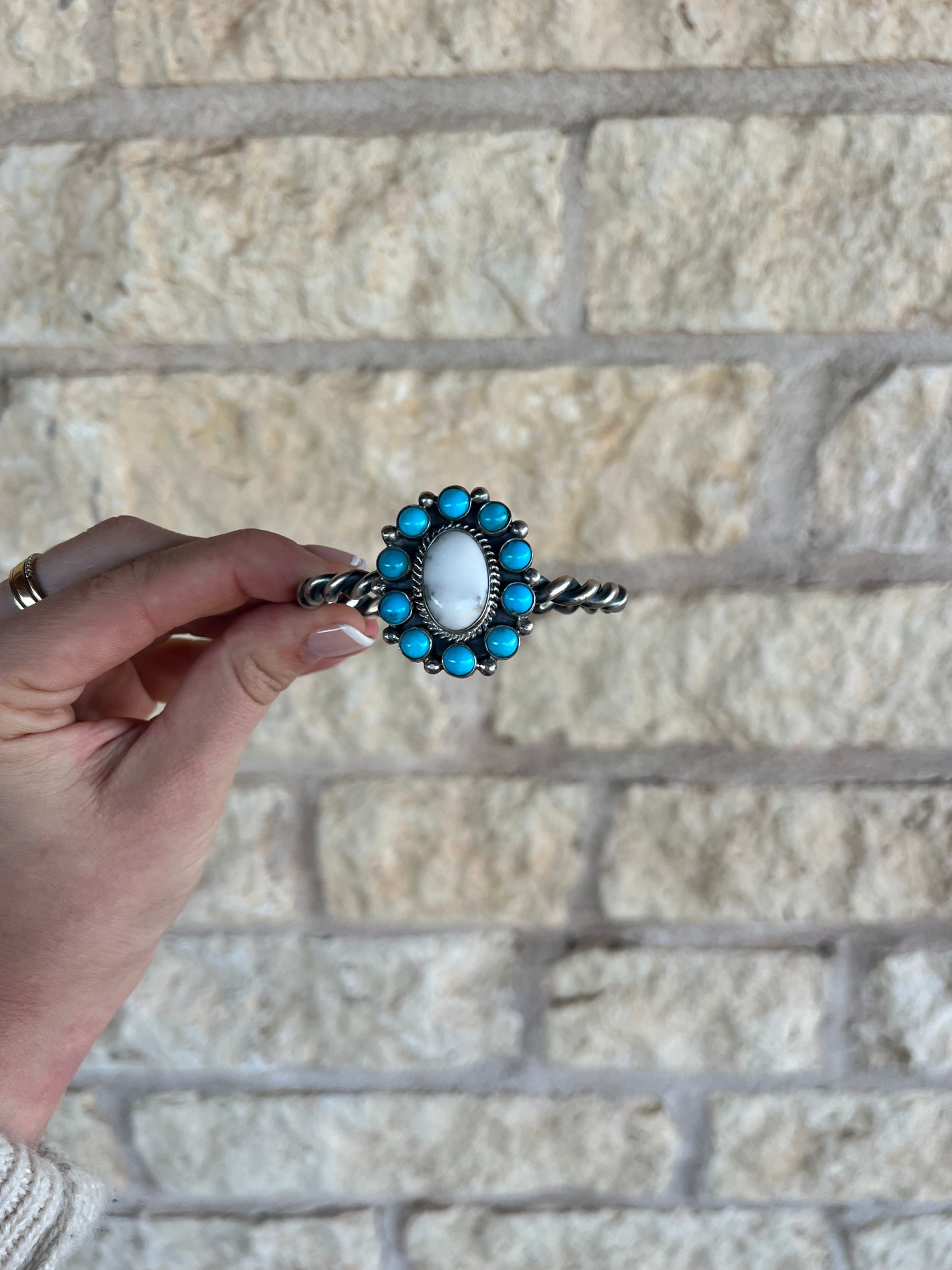 Turquoise & White Buffalo Cluster Cuff