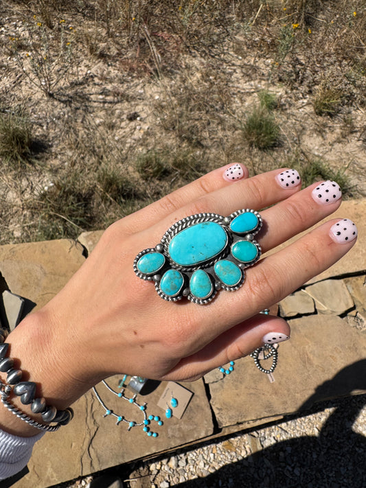 Turquoise Half Cluster Ring