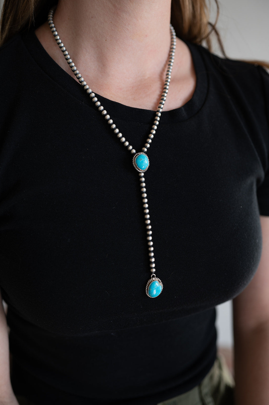 20" Turquoise Navajo Pearl Lariat Necklace