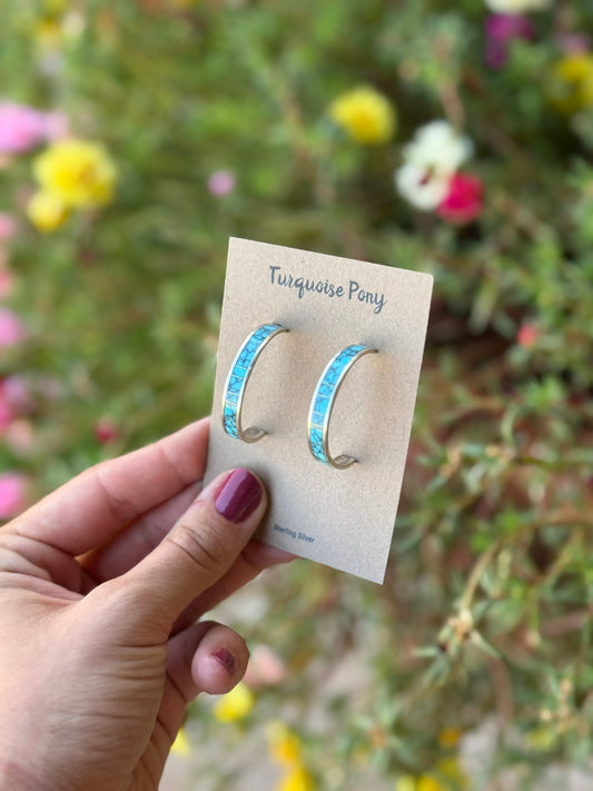 Chaves Inlay Turquoise Hoops