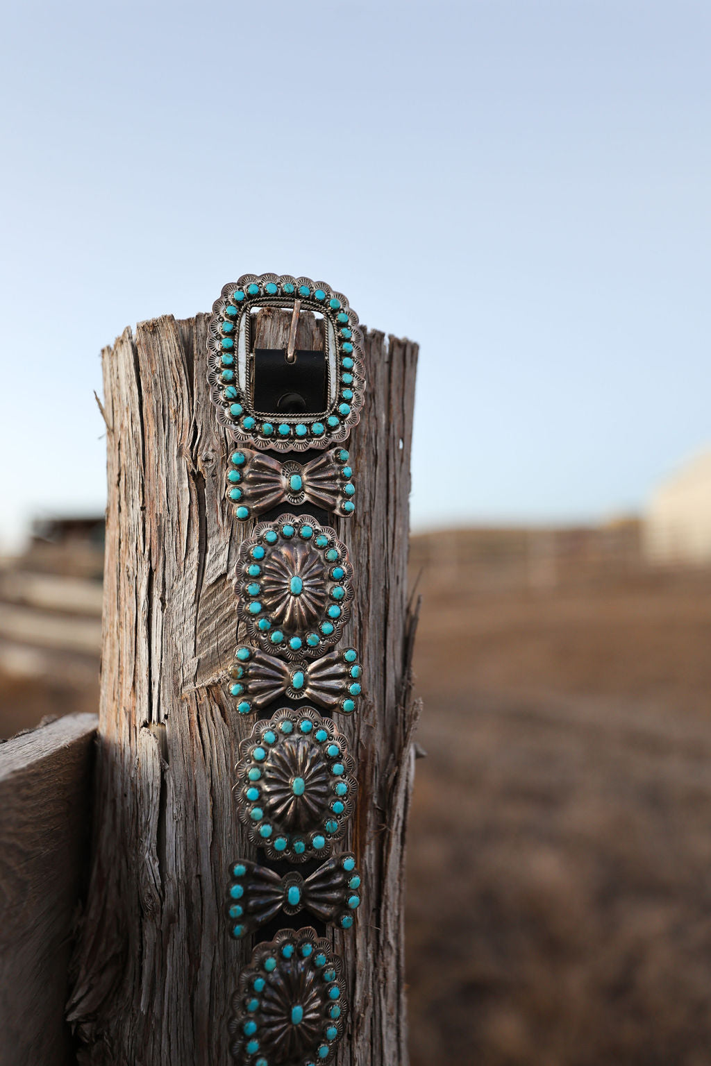 Turquoise Stone and Concho Belt Stamped VMB