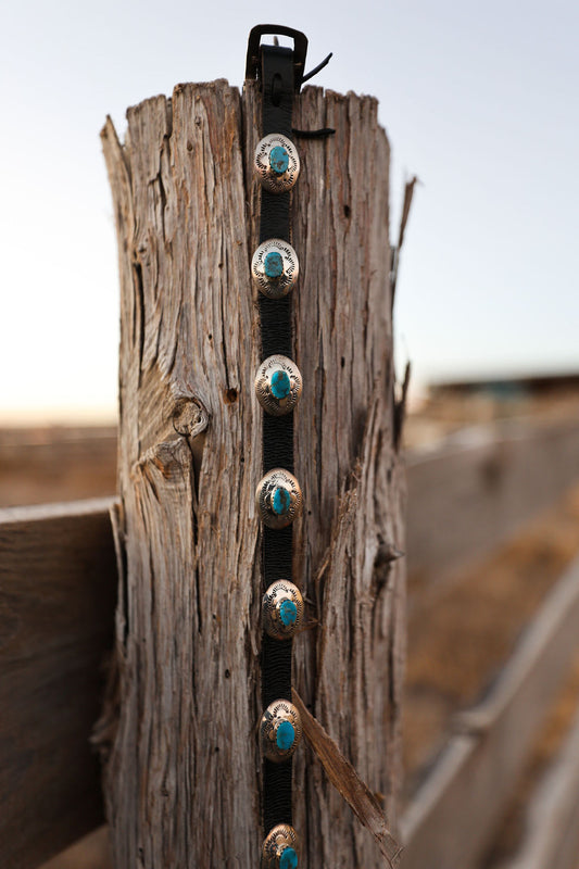 37" Sterling Silver Concho Turquoise Belt 