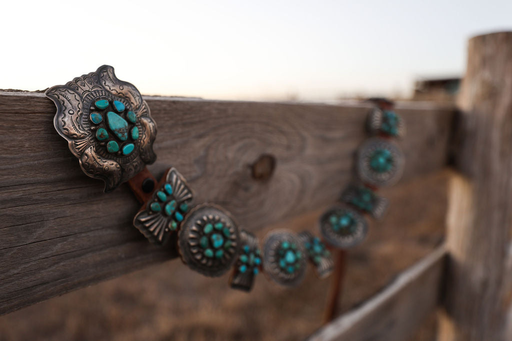 DM Sterling Silver Turquoise Concho Belt