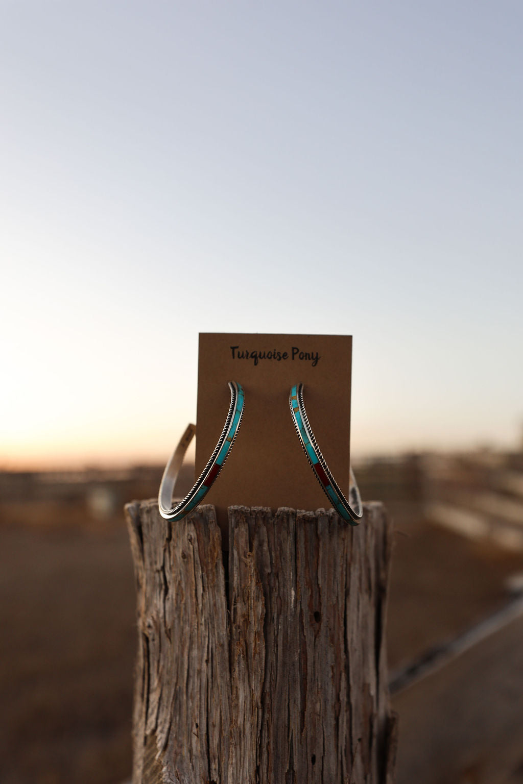 Turquoise and Coral Inlay Earrings