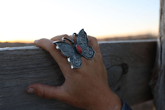 Coral Butterfly Ring