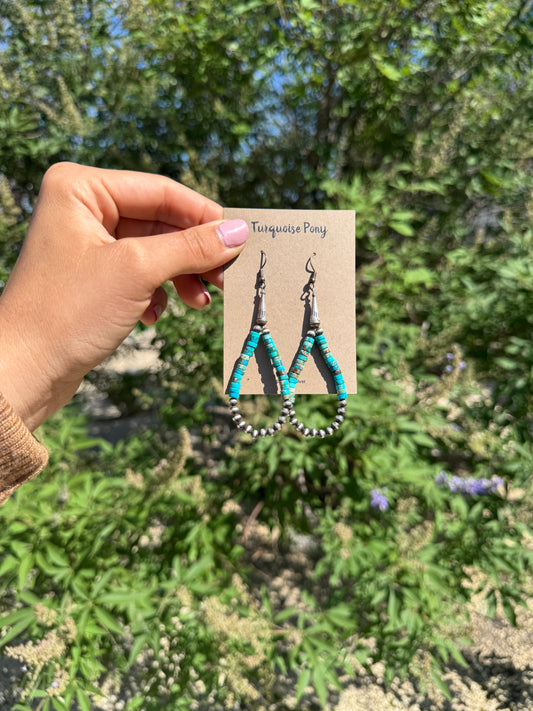 Navajo Pearl & Turquoise Hoops
