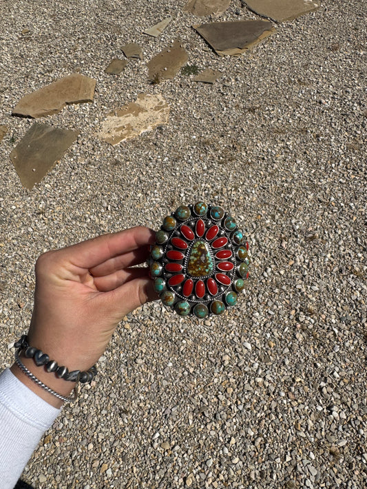 Coral & Turquoise Cluster Cuff
