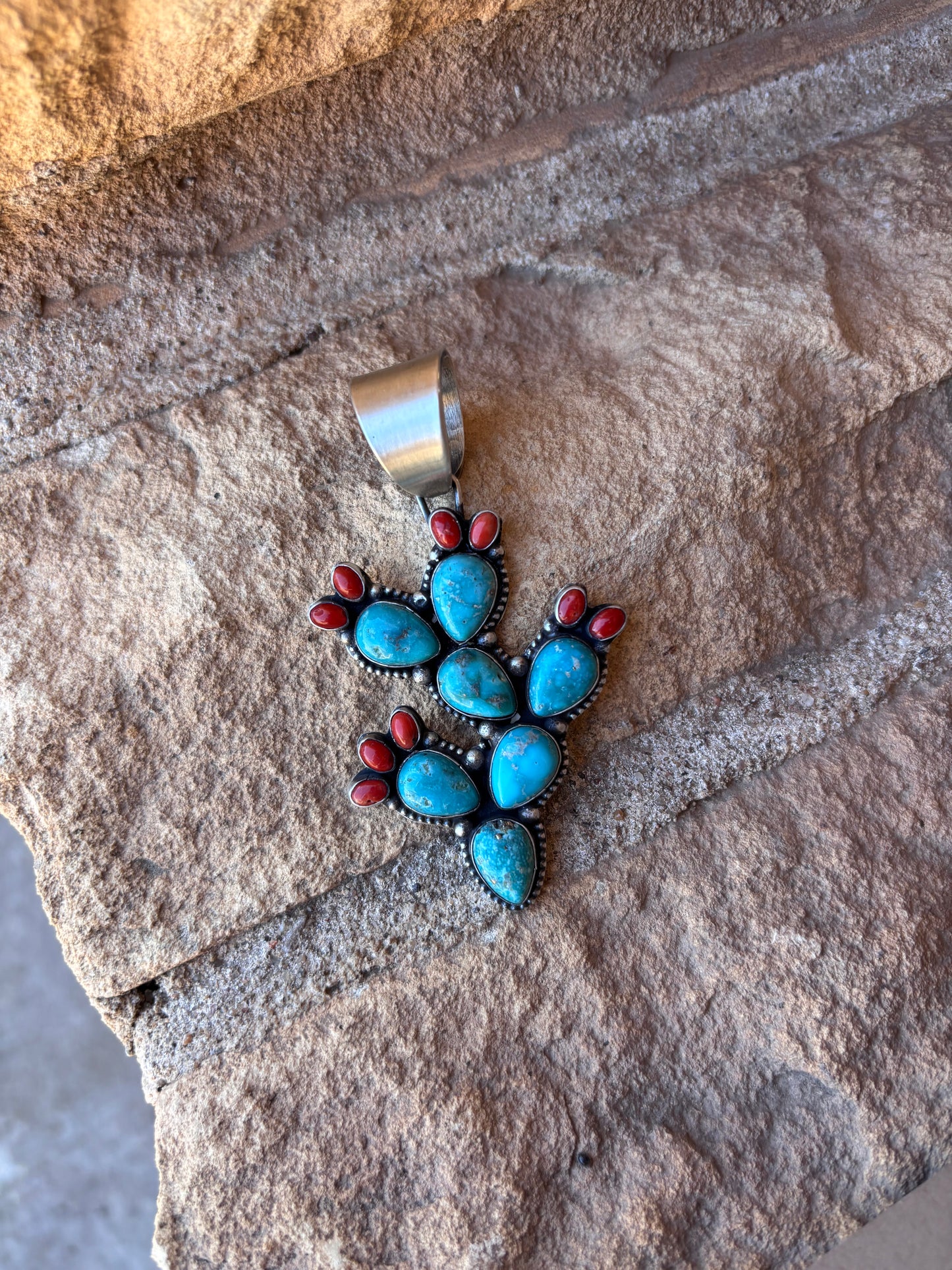 Turquoise & Coral Cactus Earrings