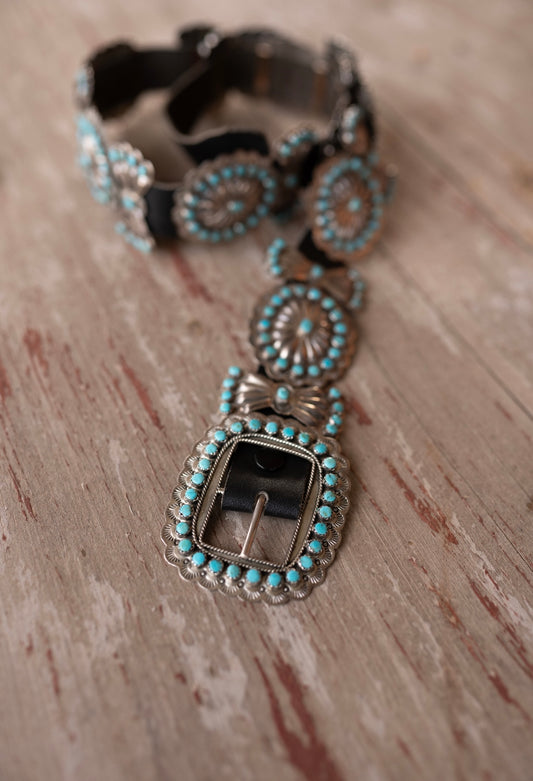Turquoise Stone and Concho Belt Stamped VMB